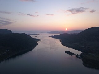 Breathtaking sunset view over the Loch Carron near Stromeferry village in Scotland