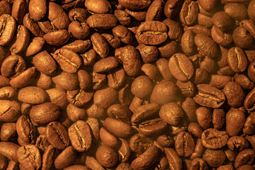 Roasted coffee ready to brew, texture of coffee beans.