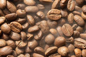 Grains of energy coffee drink, texture of coffee beans.