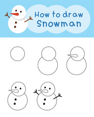 How to draw doodle snowman for Christmas and winter. Vector illustration