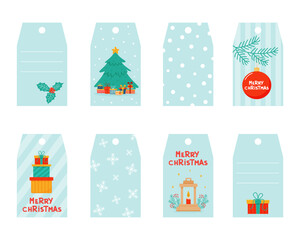 Christmas Gift Tags. Christmas tags for gifts. Mini Postcards for gift decor. Vector illustration in cartoon style