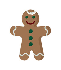 Gingerbread man holiday biscuit or cookie flat color vector icon for food.