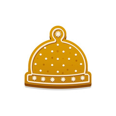 Gingerbread christmas cookie figure. Hat. Vector illustration isolated on white background. Holiday winter symbol. For greeting card, invitation, design. PNG, transparency.