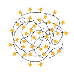 Tangled Christmas stars-light bulbs isolated on a white background. Christmas Garland