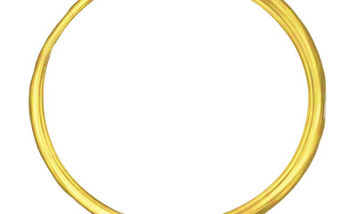 Gold circular frame, metallic circle with copy space, yellow metal texture made with thick layer of paint, round object