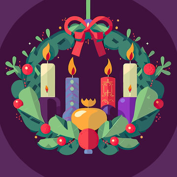 Colourful illustration of a Christmas advent wreath