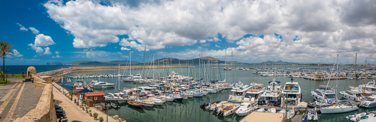 Fototapeta na wymiar panorama view at city port alghero sardinia, italy