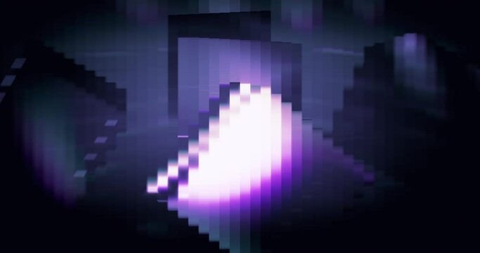 3D rendering of emergence and disappearance of purple neon cubes
