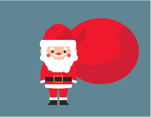 大きなプレゼントの袋を持つサンタさん。クリスマスのサンタクロース。ベクターイラスト