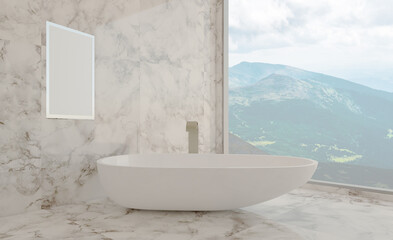 Bathroom interior bathtub. 3D rendering., Mockup.   Empty paintings