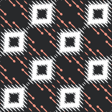 Ikat diamond tribal chevron Seamless Pattern. Ethnic Geometric Ikkat Batik Digital vector textile Design for Prints Fabric saree Mughal brush symbol Swaths texture Kurti Kurtis Kurtas