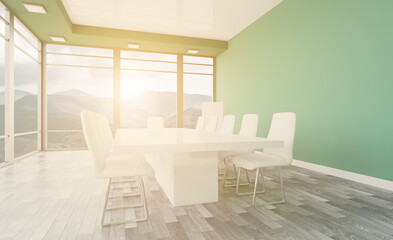 Modern office Cabinet.  3D rendering.   Meeting room. Sunset