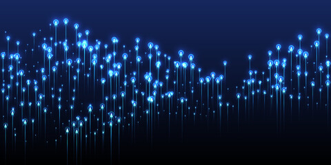 Upward glowing line streams data flows vector.