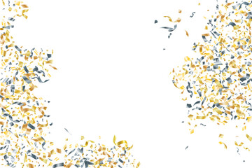 Silver gold falling confetti vector background. Party shiny striking decor.