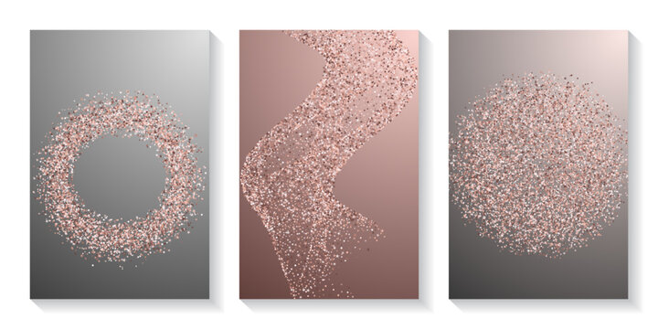Shiny pink confetti dust scatter texture. Triangle square circle star elements background. Holiday decor. Glowing crumb particles powder confetti. Party decoration spark splash