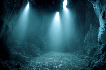 Mysterious misty cave landscape 