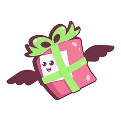 Gift box with cartoon-style bow hurries to the holiday, an online gift idea