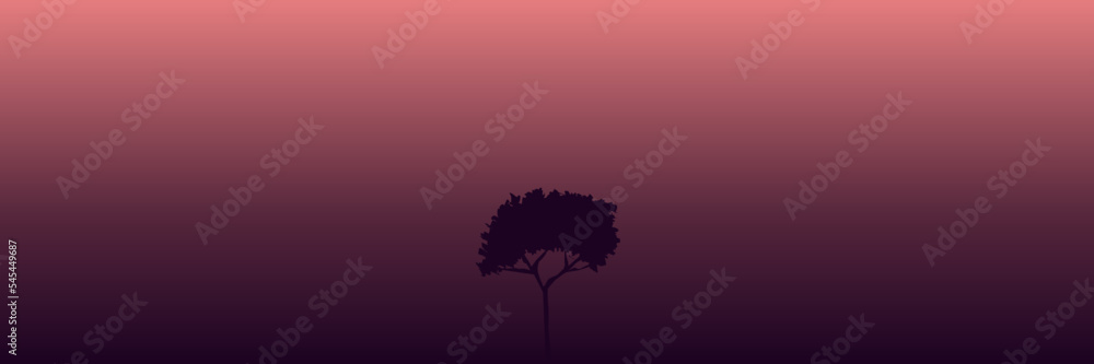 Sticker tree silhouette landscape flat design vector illustration for background, banner, backdrop, tourism design, apps background and wallpaper