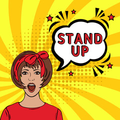 Stand up comedy message in pop art. Stand up in comic pop art style. Modern Web Banner Element. Vector Illustration.