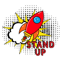 Stand up comedy message in pop art. Stand up in comic pop art style. Modern Web Banner Element. Vector Illustration.