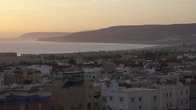 Sunset on the sea in Tamraght, Morocco