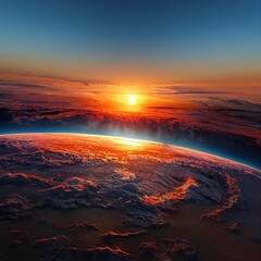 Hyper-realistic illustration of planet earth with spectacular sunset