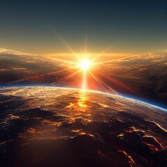 Hyper-realistic illustration of planet earth with spectacular sunset