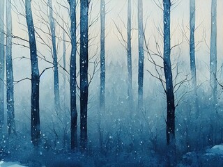 Obraz premium 雪の降る冬の森