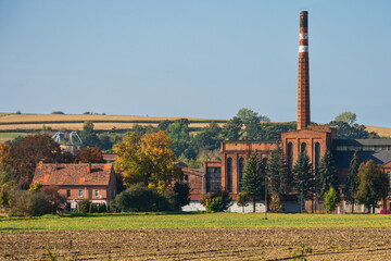 Fototapeta na wymiar old factory, building and chimney made of brick