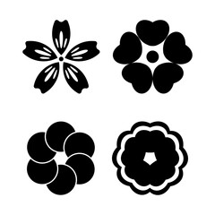 Collection of black and white Chinese ornaments and symbols. Decorative elements.