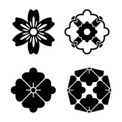 Collection of black and white Chinese ornaments and symbols. Decorative elements.