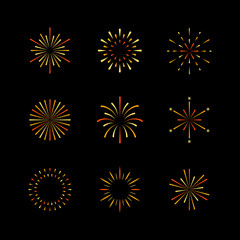 Gold fireworks explosotion vector shape on black background. New Year and Christmas collection