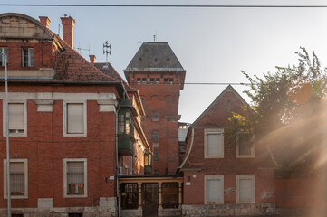 Obraz premium Old abandoned historic brick brewery in Budapest, Hungary