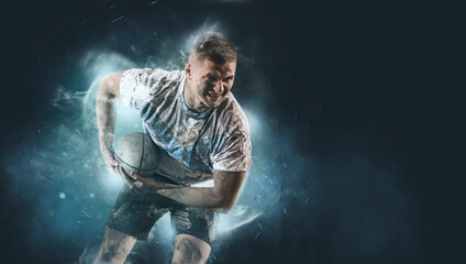 Obraz na płótnie Canvas Man rugby player. Sports banner