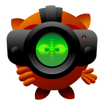 Cartoon owl looking through night vision goggles. Full vector isolated transparent search and find emoji owl 3d cartoon character