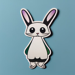 Cute anthropomorphic rabbit sticker on blue background