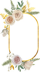 Golden watercolor floral frame. For wedding invitations, stationary, greetings, wallpapers, fashion, background.