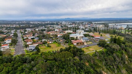 Fototapeta na wymiar Aerial view of Windmill Hill Reserve in Port Macquarie, Australia