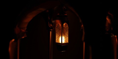Arabic lantern in gothic church cathedral. Arabic lantern illustration.
