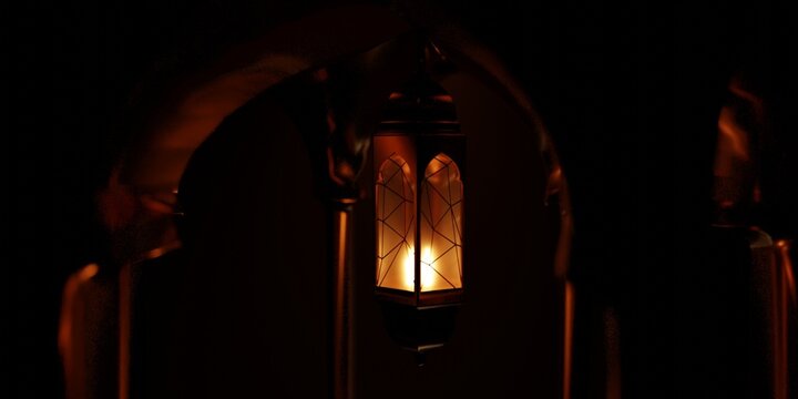 Arabic lantern in gothic church cathedral. Arabic lantern illustration.