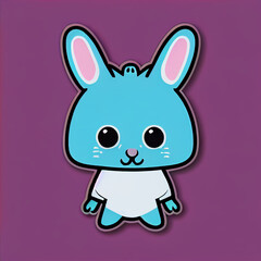 Obraz na płótnie Canvas Blue cartoon rabbit sticker on purple background