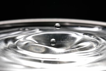 Macro shot of splashing water drop, grayscale shot