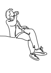  one continuous line drawing - man sitting drinking