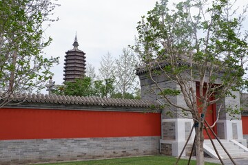 Buddhist relic tower with lanterns beside TongZhou Grand Canal in Beijing