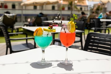 Selective focus shot of refreshing cocktails on the table