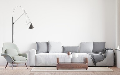 big white living room.interior design,grey sofa wall for mock up and copy space.