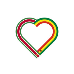 friendship concept. heart ribbon icon of suriname and bolivia flags. vector illustration isolated on white background