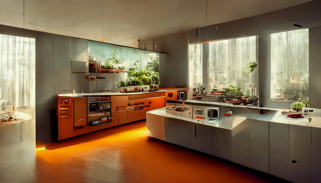 AI generated image of a modern kitchen interior