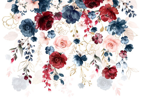 watercolor arrangements with flowers. bouquets with  wildflowers, leaves, branches. Botanic wallpaper, illustration background