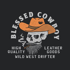 skull illustration head graphic cowboy design old vintage t shirt